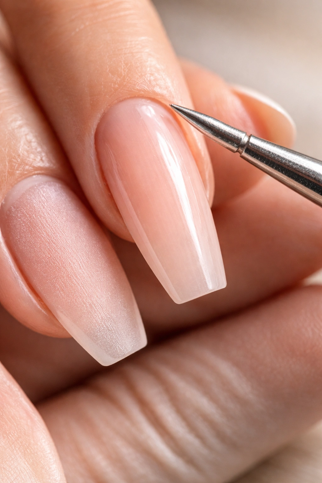 Nail prep close-up showing clean cuticle and smooth surface