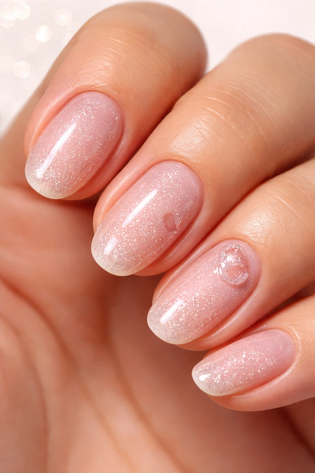 Hand with polish chip and smudge illustrating common manicure problems.