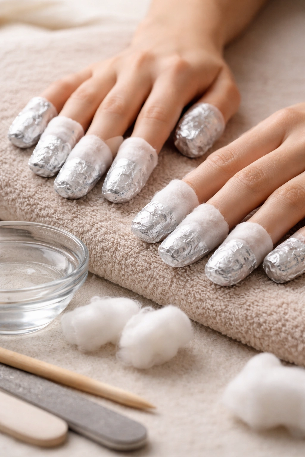 Nails during removal with acetone cotton pads