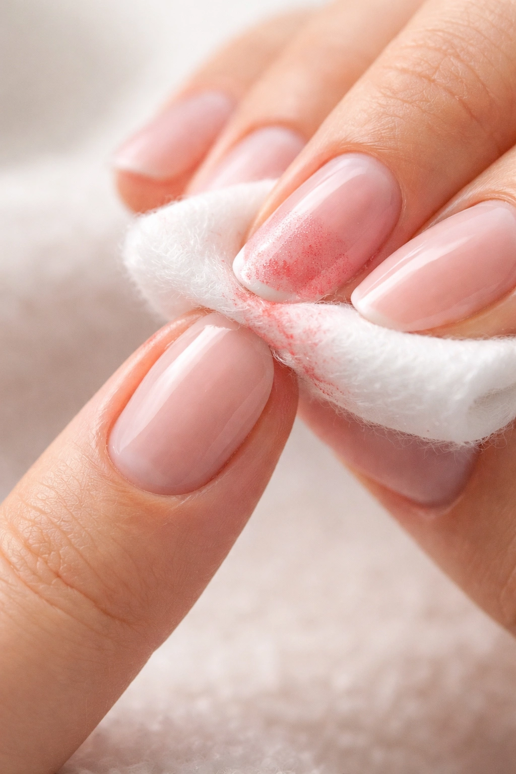 Finger with cotton pad removing nail polish
