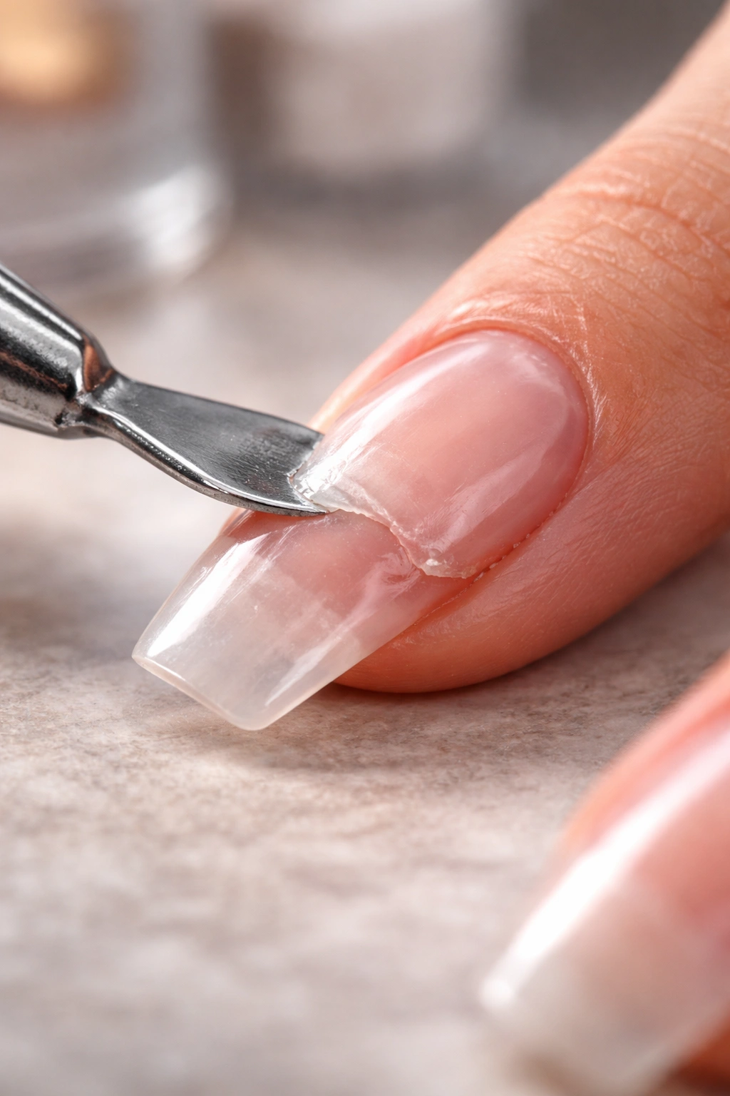 Unsafe removal technique with metal tool near nail