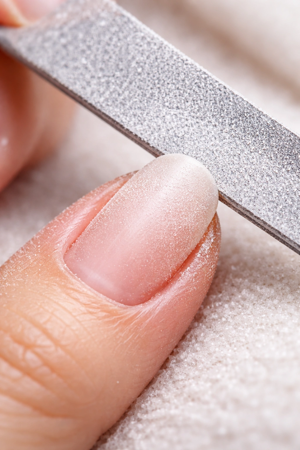 Nail with matte top coat showing light filing