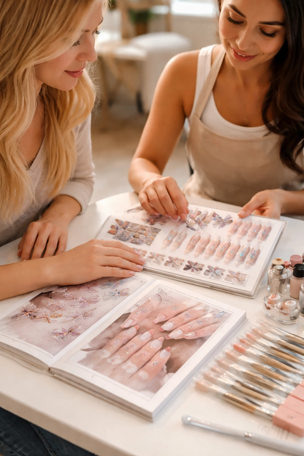 Salon consultation scene about butterfly nails