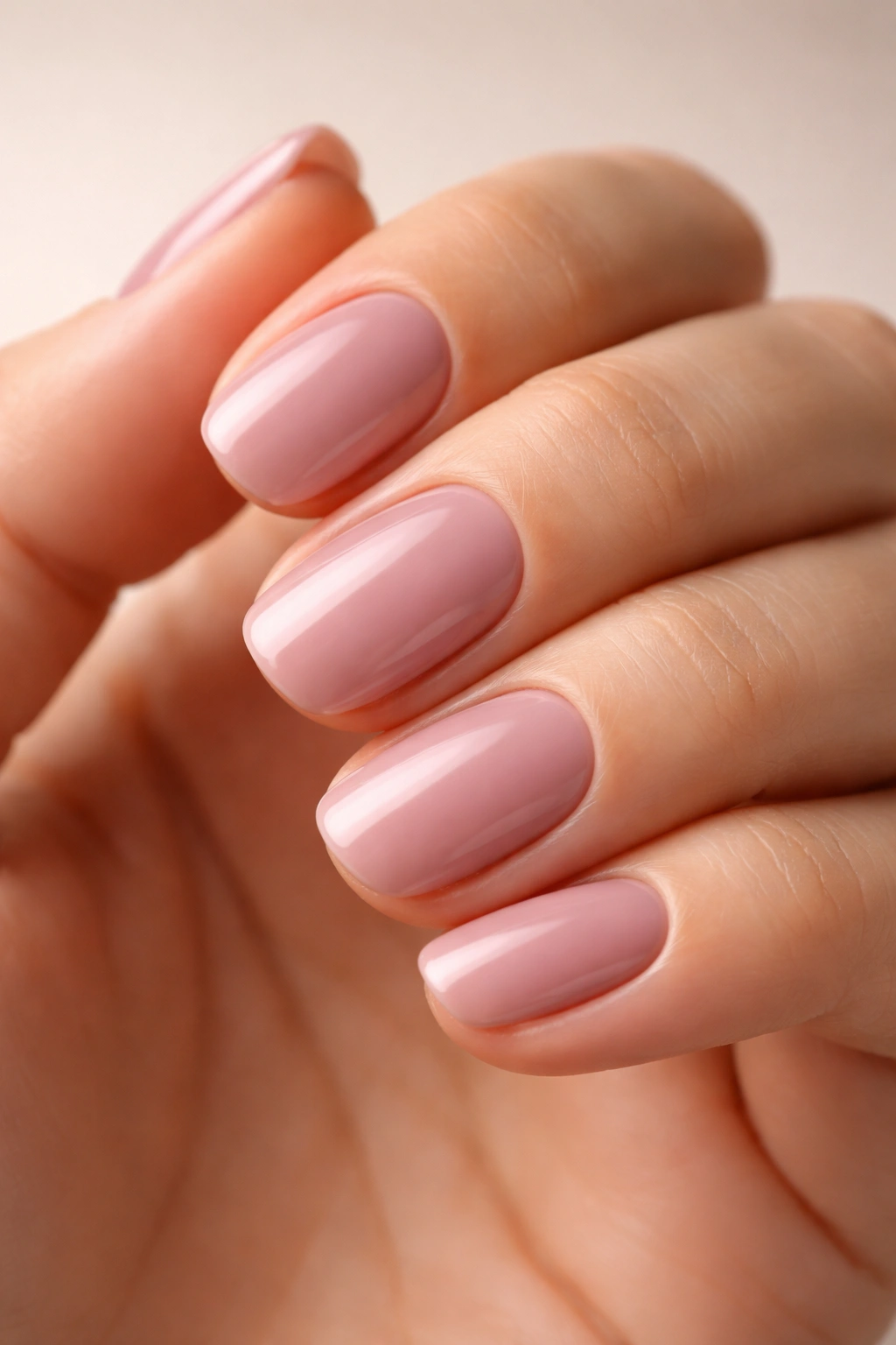 Close-up of a hand with nails in a uniform rounded-square shape