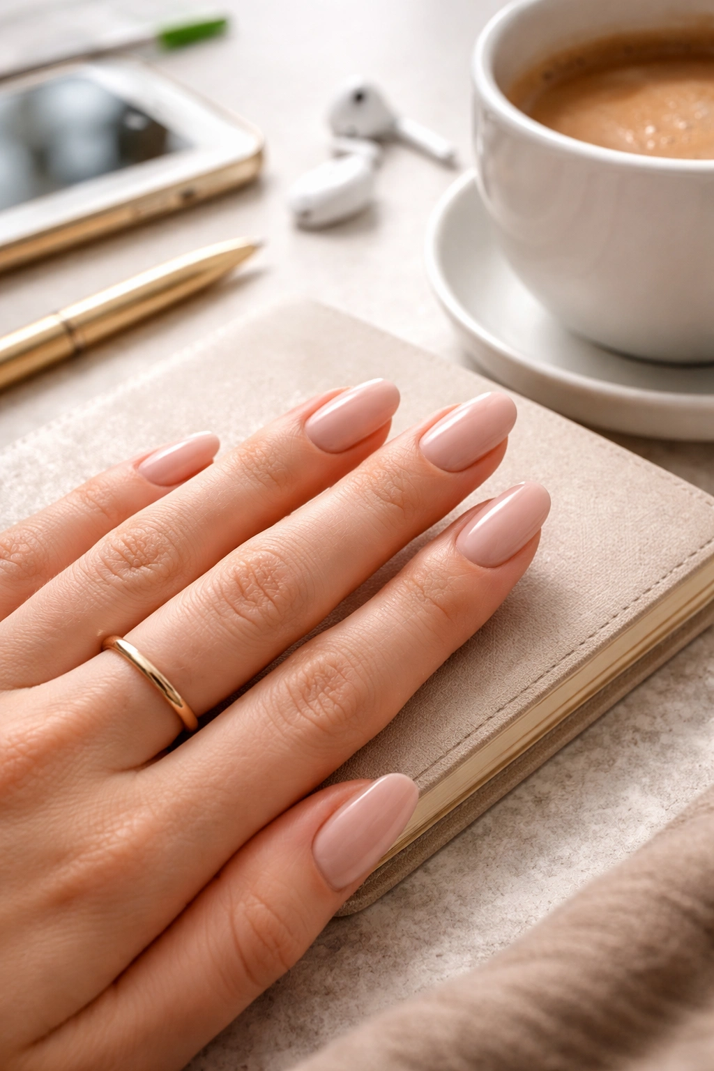Close-up of a hand in a practical lifestyle setting, showing nail shape suitability for daily activities