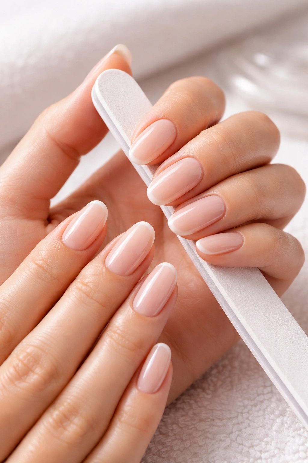 Close-up of well-maintained nails with moisturized cuticles