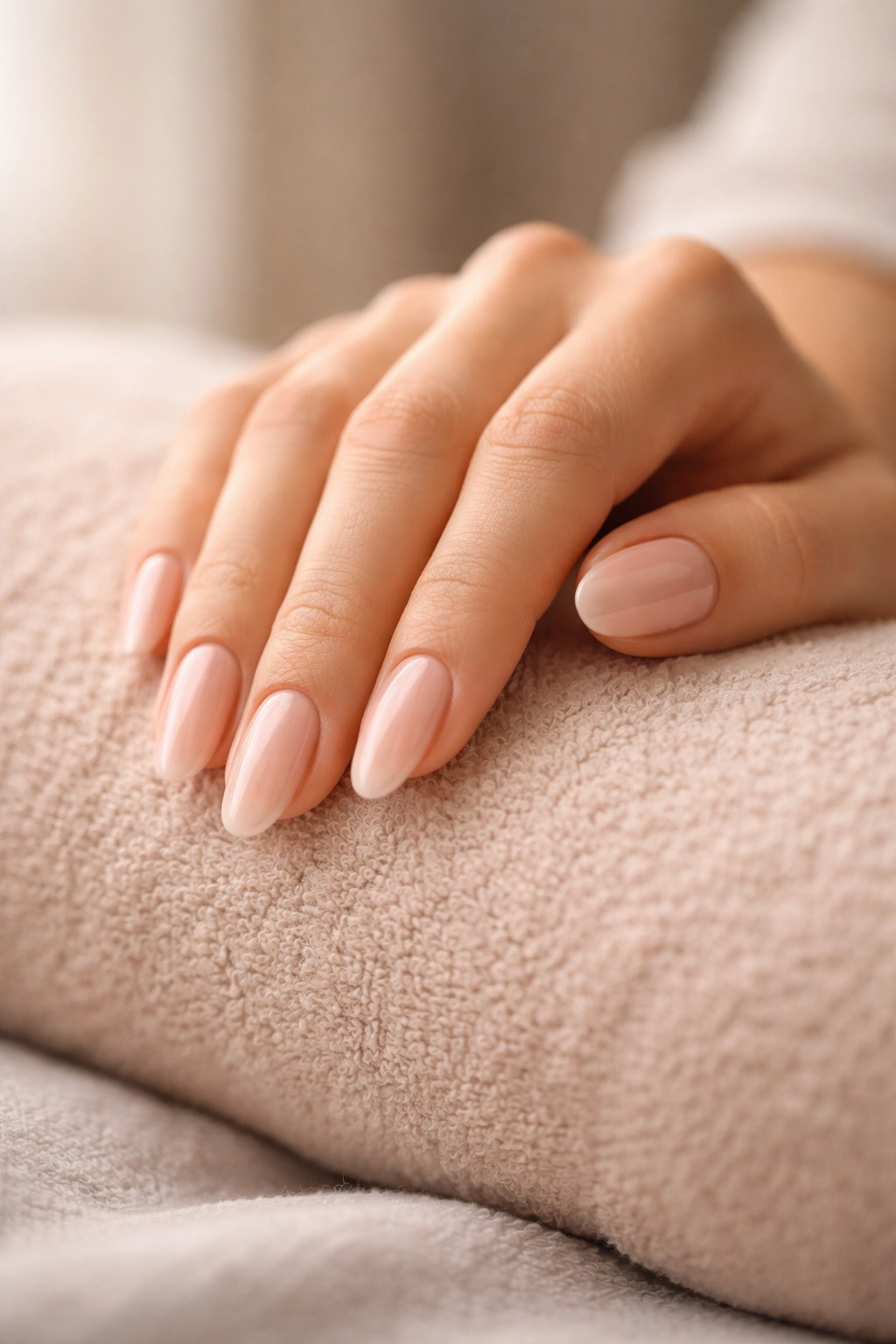 Close-up of a well-manicured hand showing confident, calm nails.