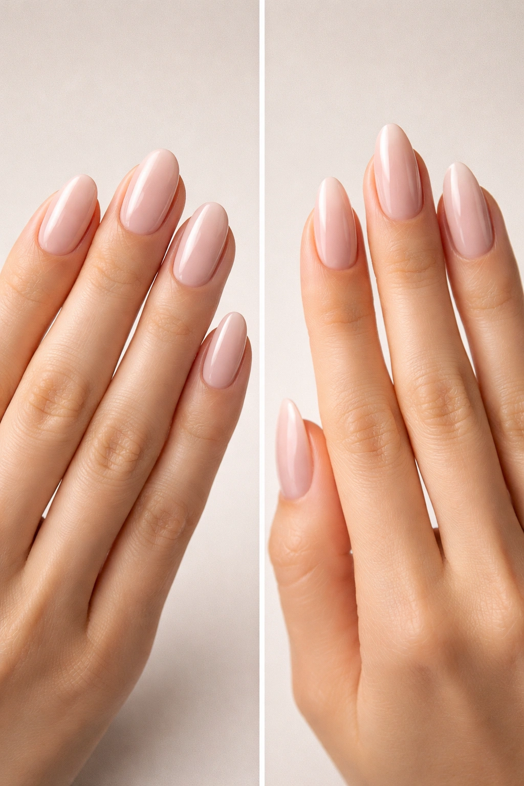 Hands with oval and almond nails showing how nail shape affects hand appearance