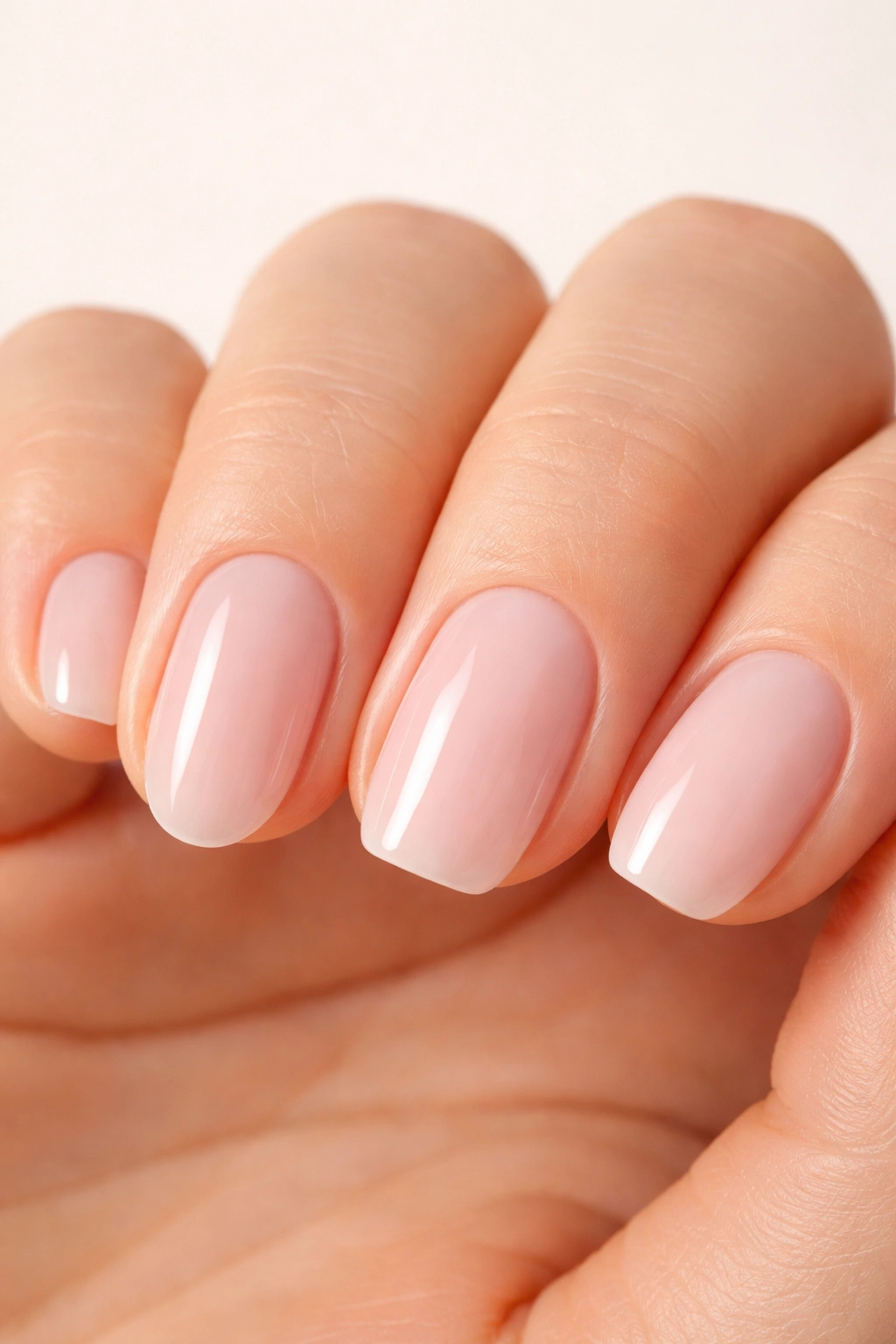 Hand showing oval and squoval nails to illustrate different hand types