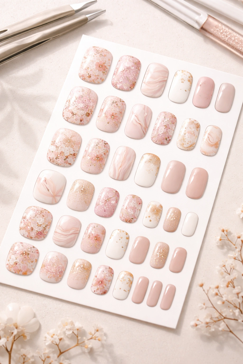 Close-up showing nail sticker sizes and designs for choosing the right fit