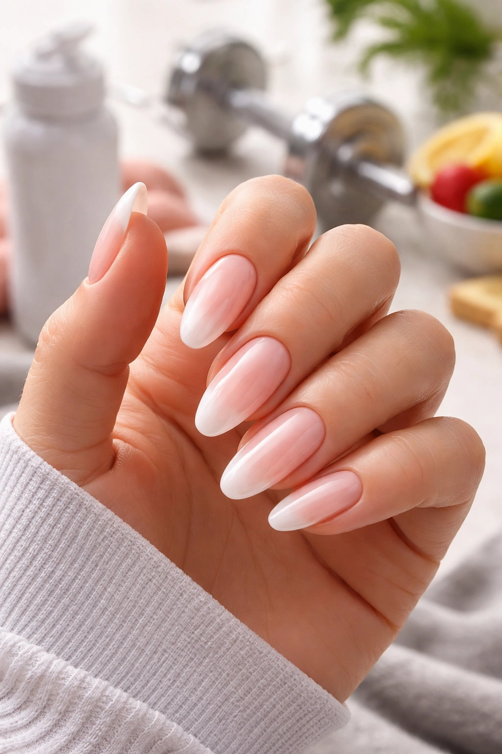 Close-up of a hand with sturdy, well-shaped nails implying durability for active lifestyles.
