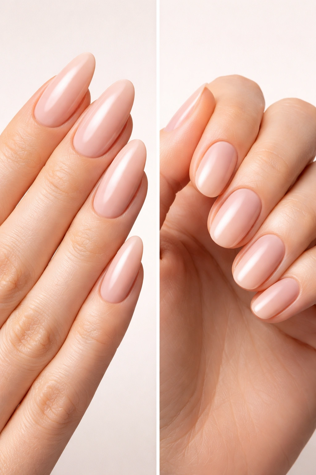 Hands showing transition between oval and round nail shapes