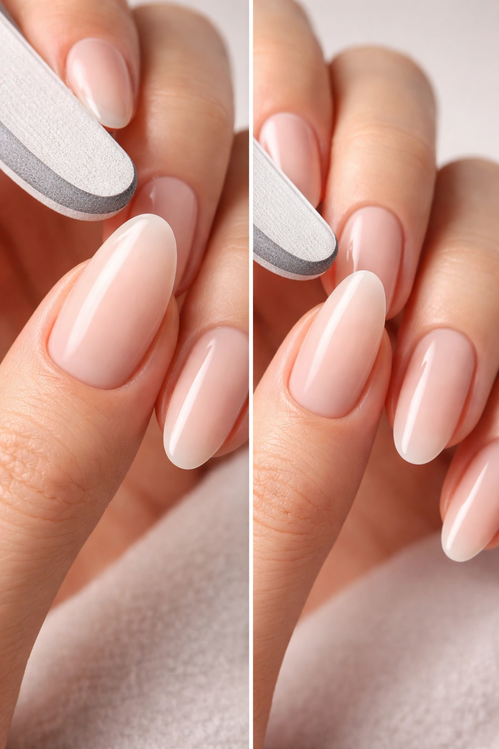Oval nails of varying widths illustrating adaptation of shaping technique