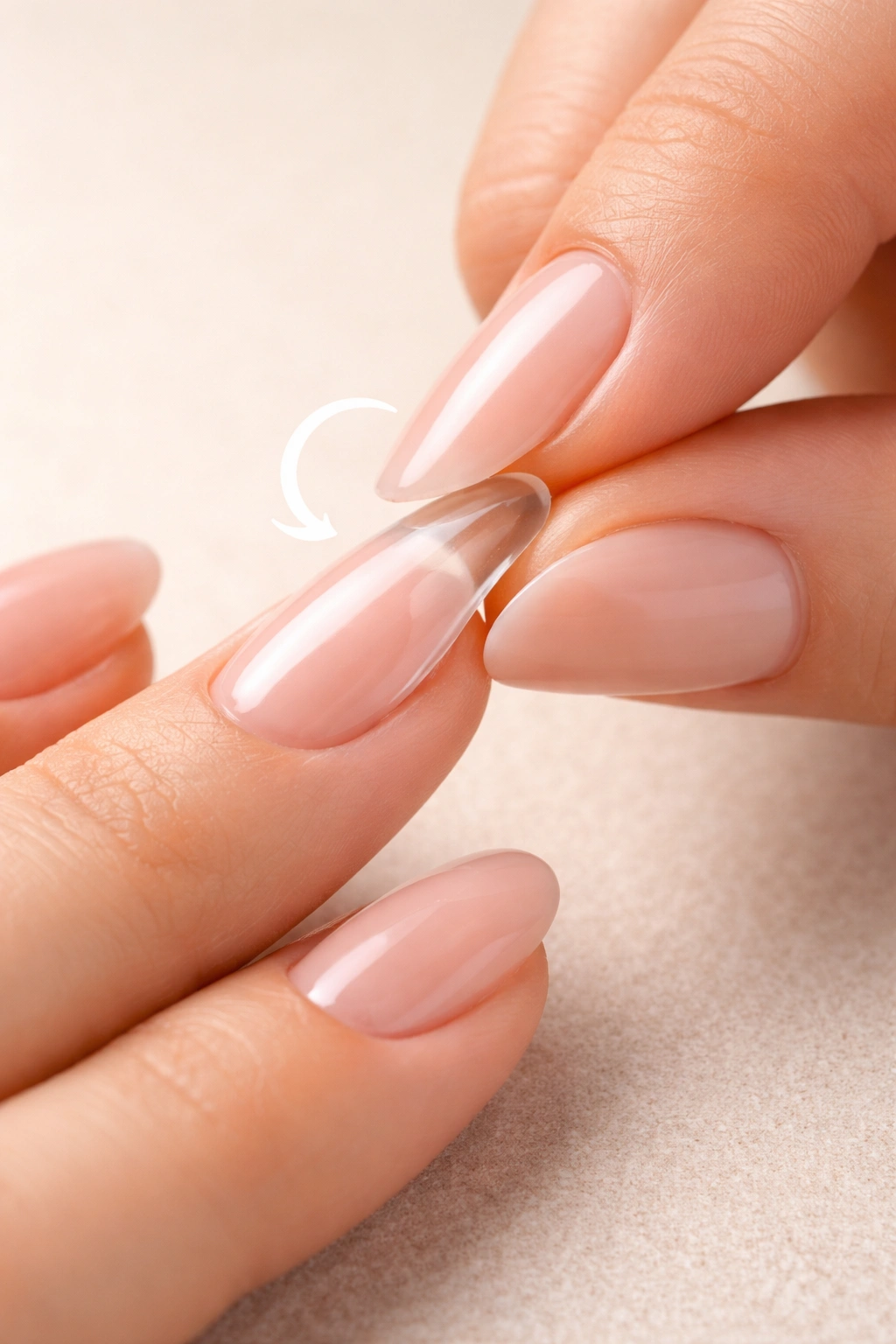 Hand applying a press-on at the cuticle line with a rolling motion