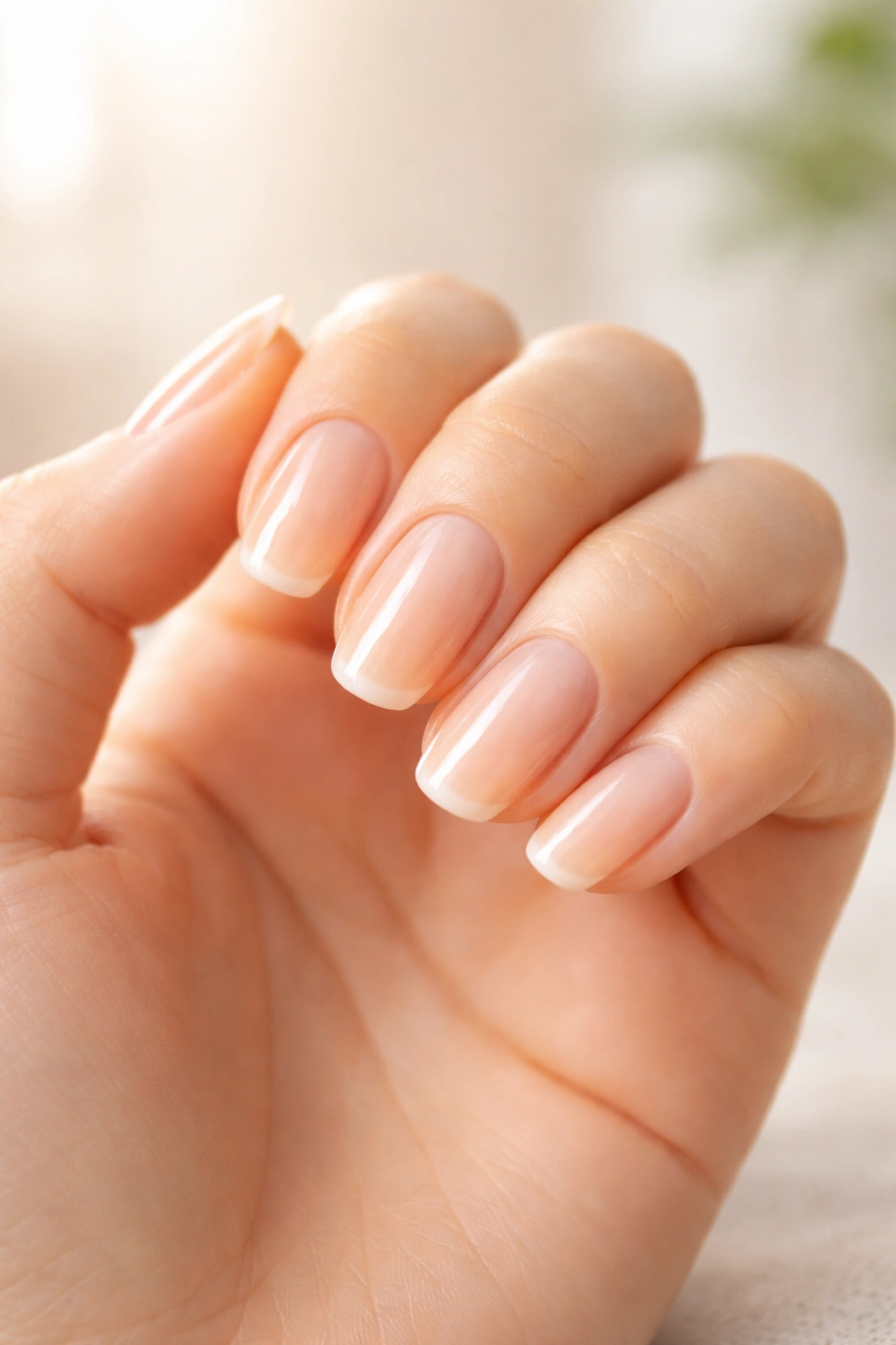 Hand with healthy nails in a calm setting