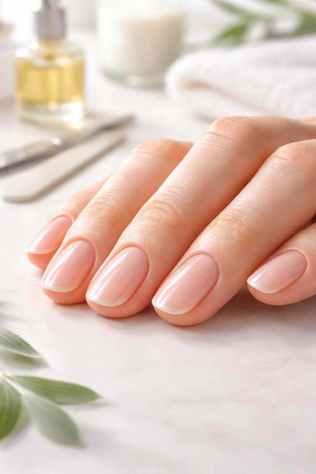 Close-up of clean, well-manicured nails with neat cuticles