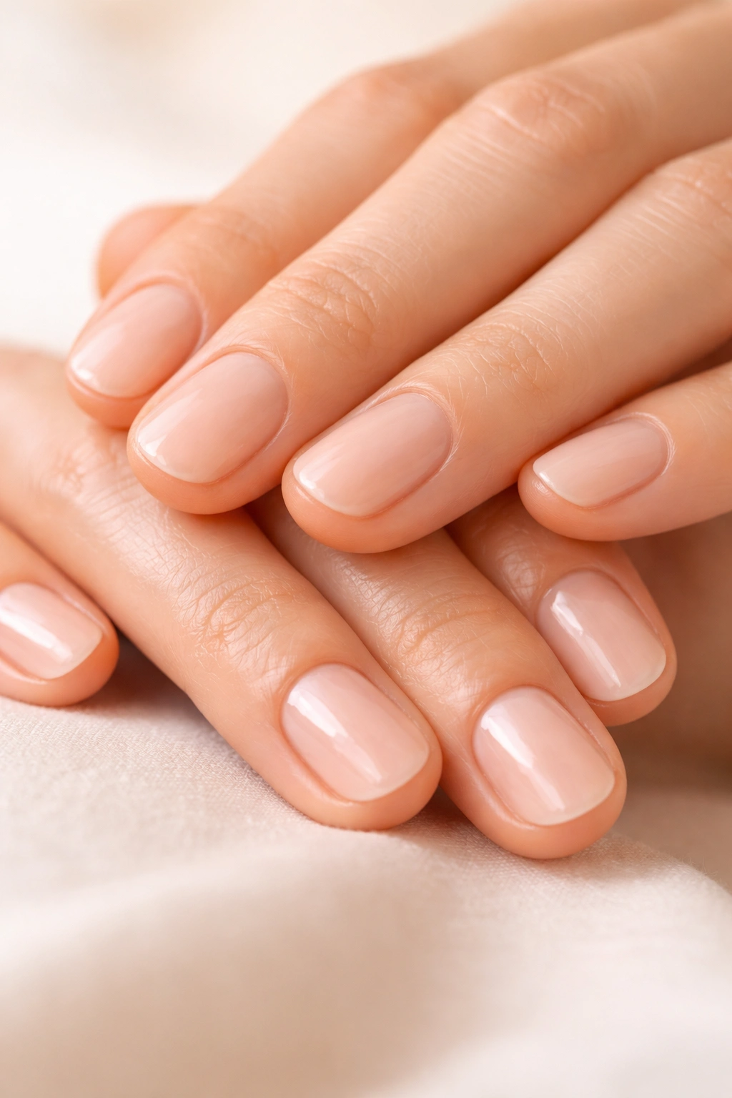 Close-up of healthy natural nails with moisturized cuticles
