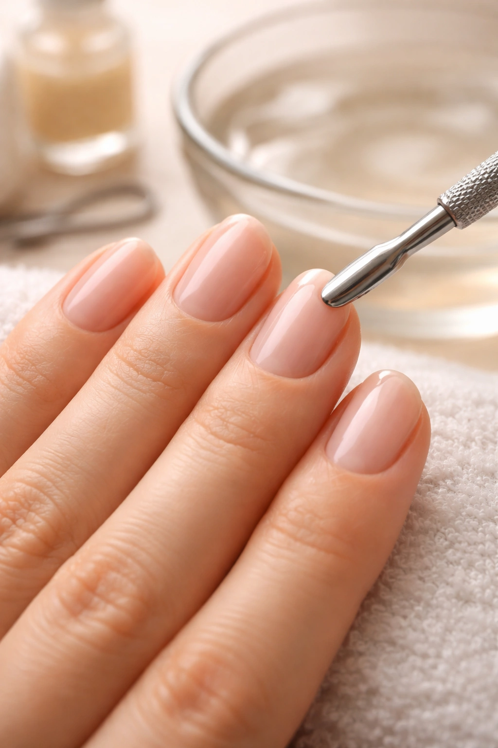 Close-up of nails and clean cuticles ready for manicure