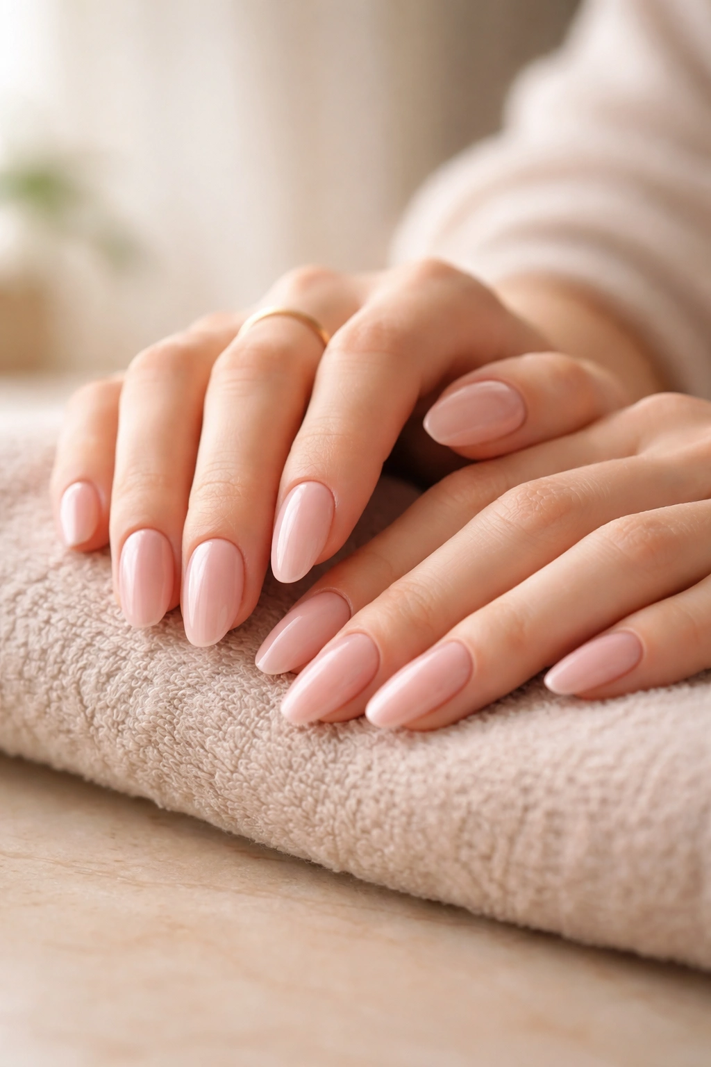 Close-up of hands with press-on nails showing careful daily use