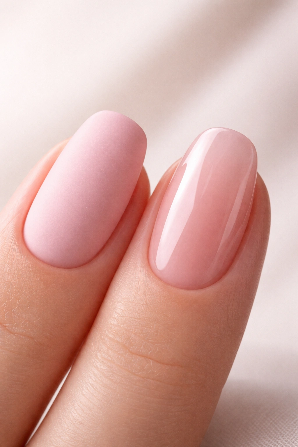 Close-up of glossy and matte nails side by side