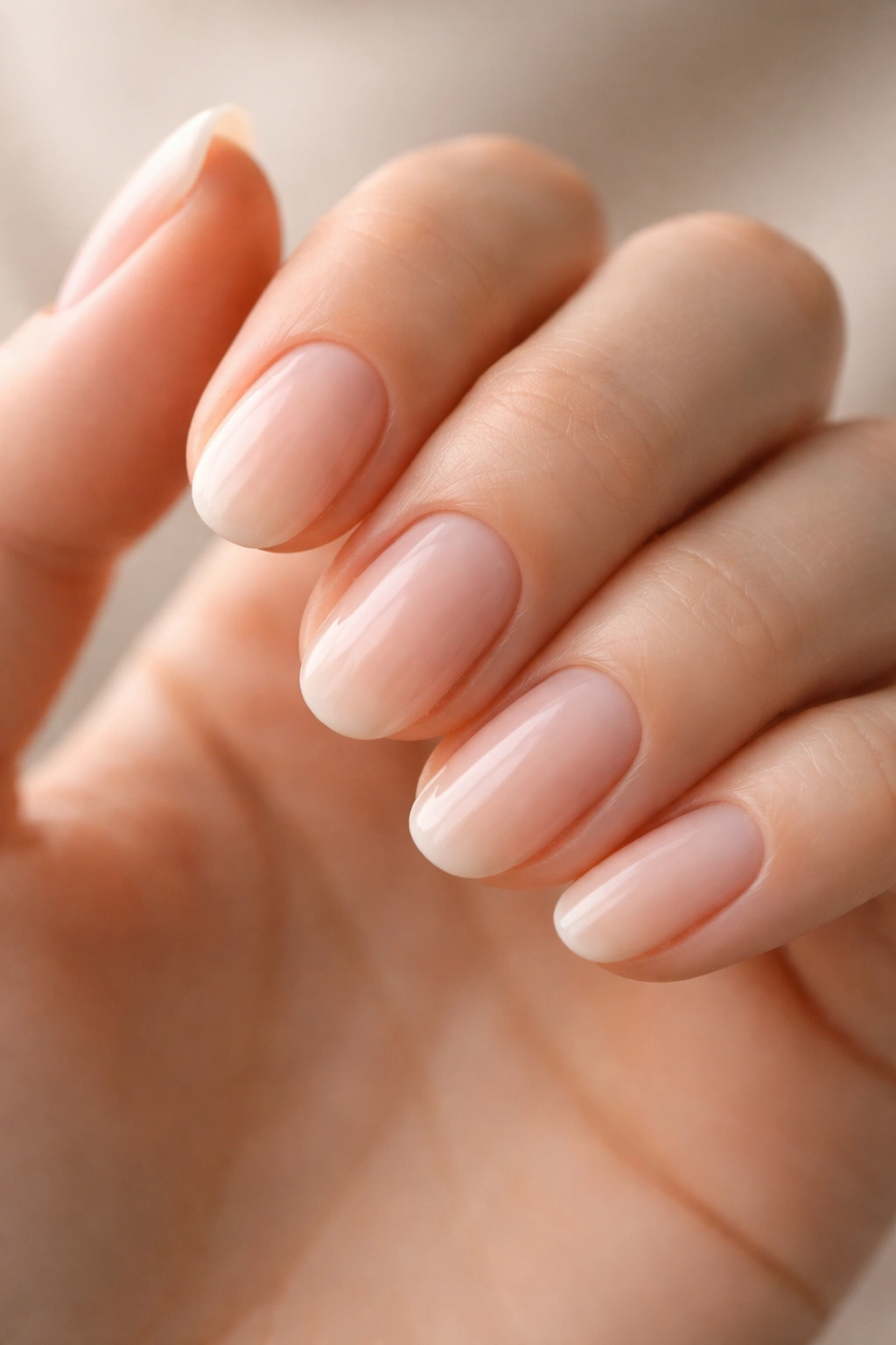 Close-up of a hand with healthy, moisturized nails and tidy cuticles