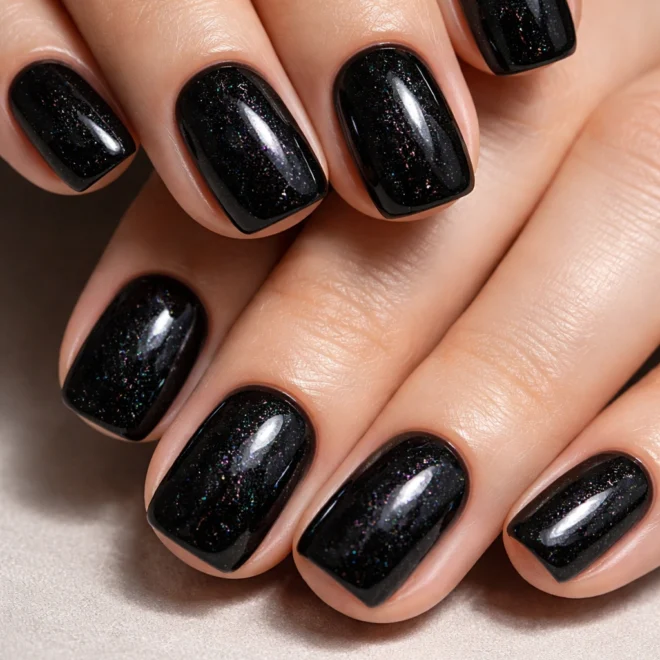 12 Black Short Squoval Nails That Go with All