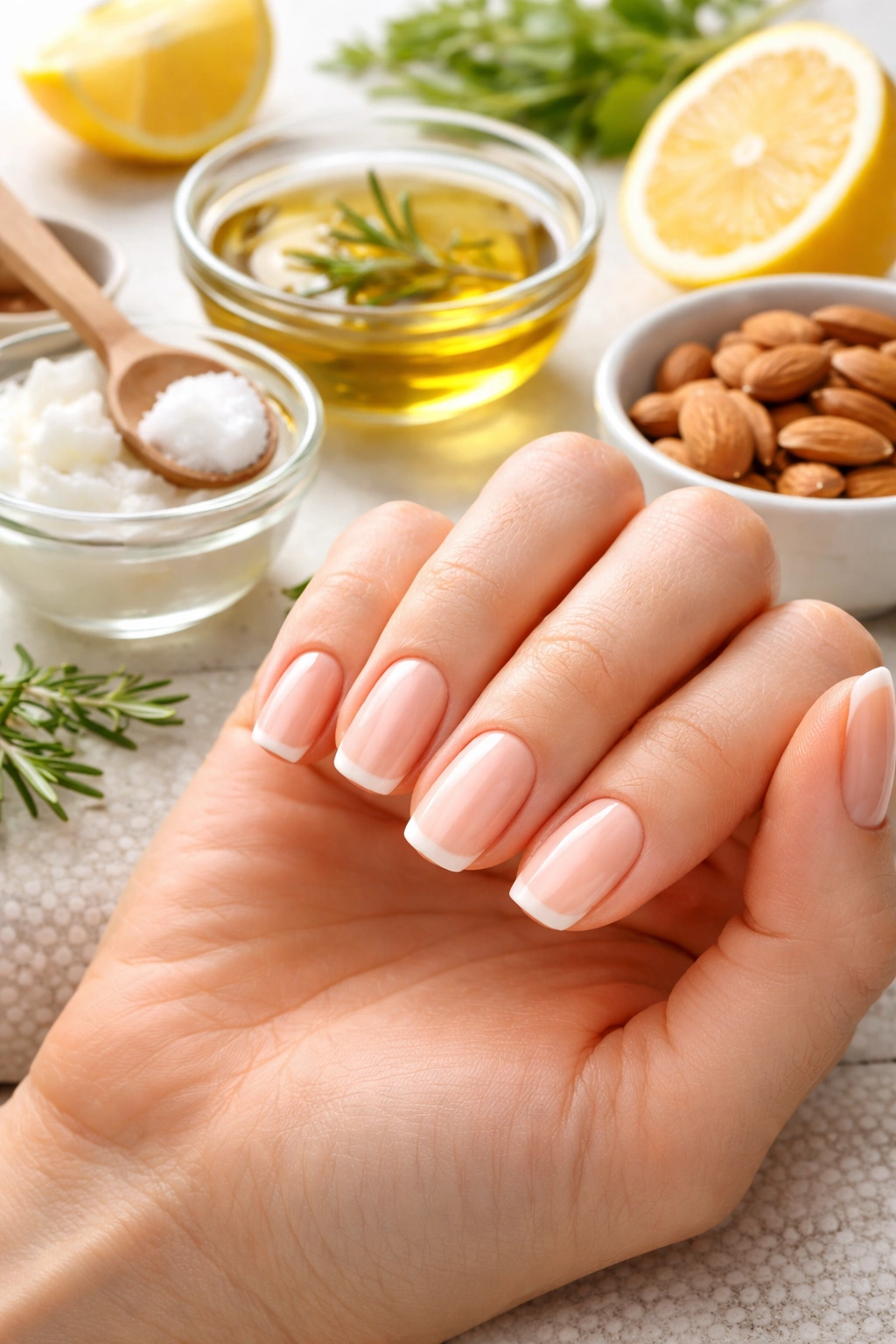 Nails with bright, smooth surface suggesting effective kitchen remedies.