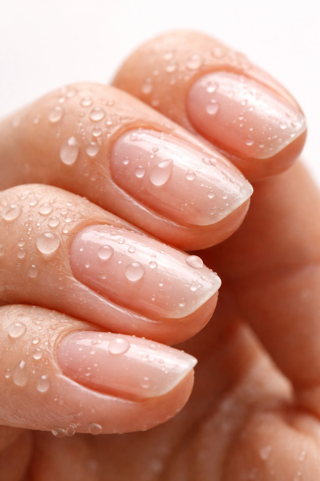 Nails with water droplets showing hydration and flexibility.