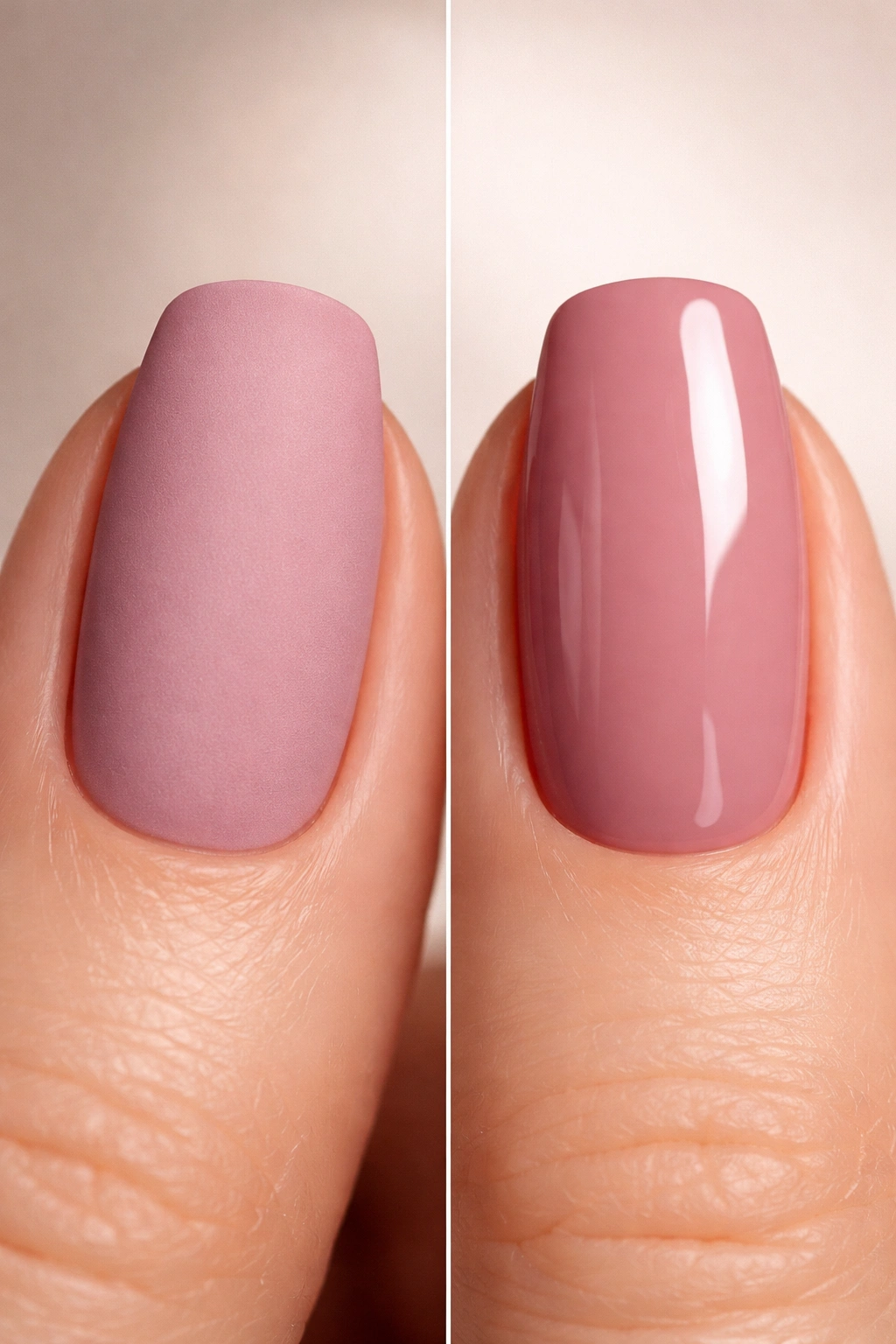 Nails showing matte and glossy finishes side by side