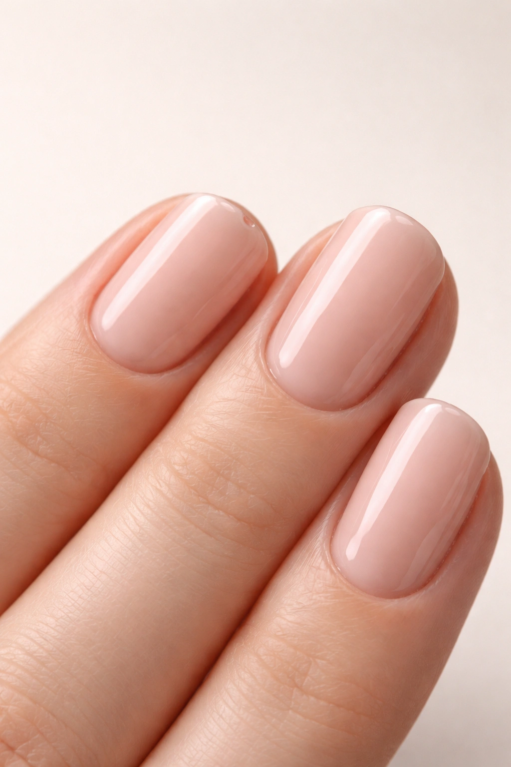 Nude manicure with a subtle chip on the nail edge illustrating manicure mistakes