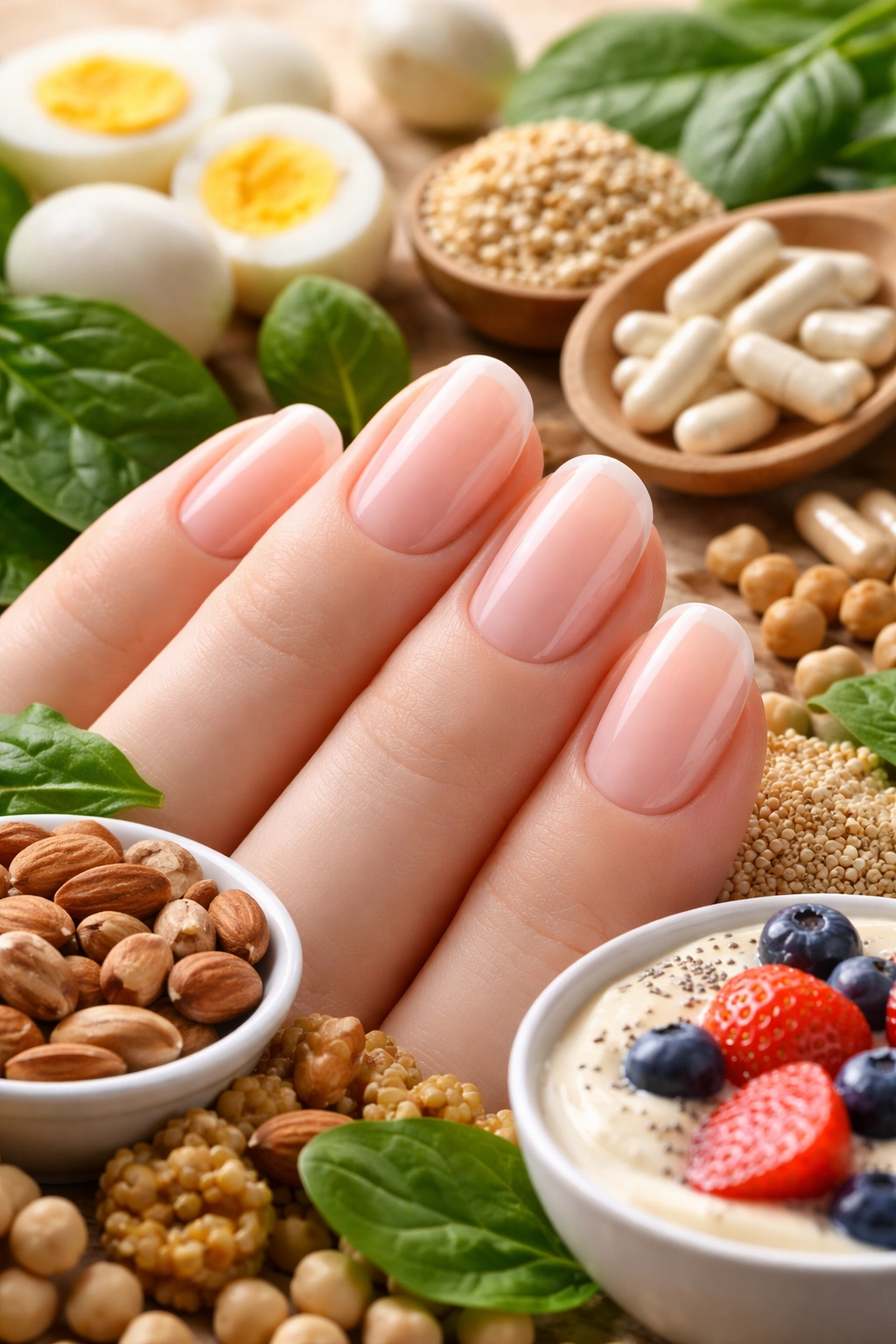 Healthy nails with smooth surface and natural shine.