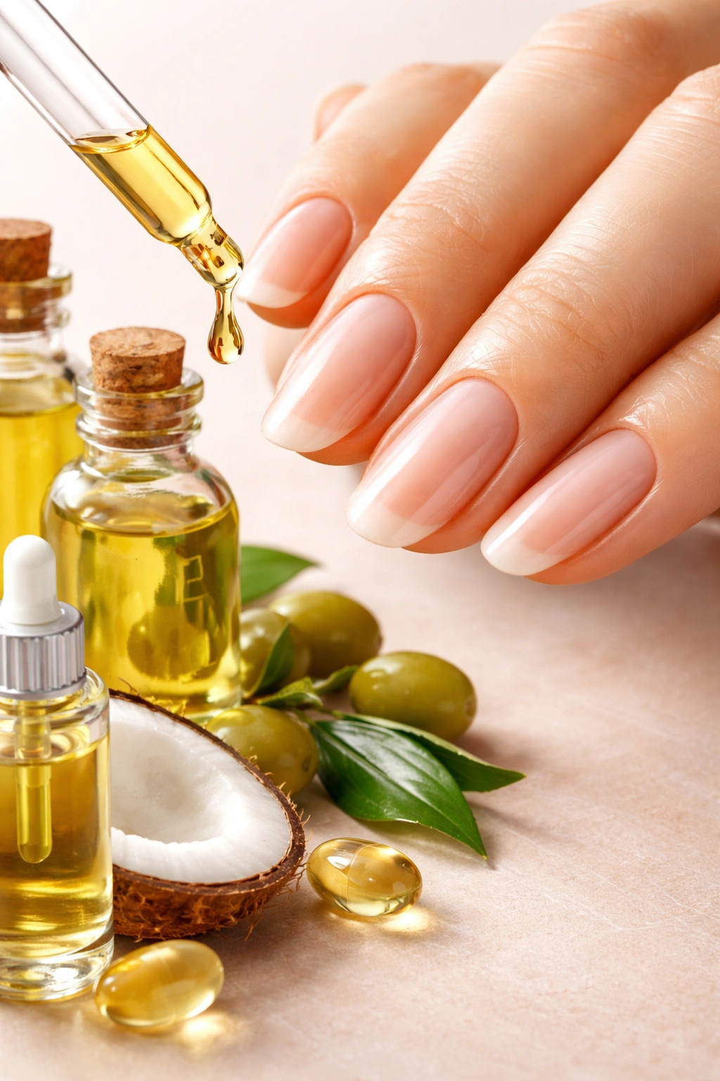 Nails with oil sheen indicating natural oil treatment.