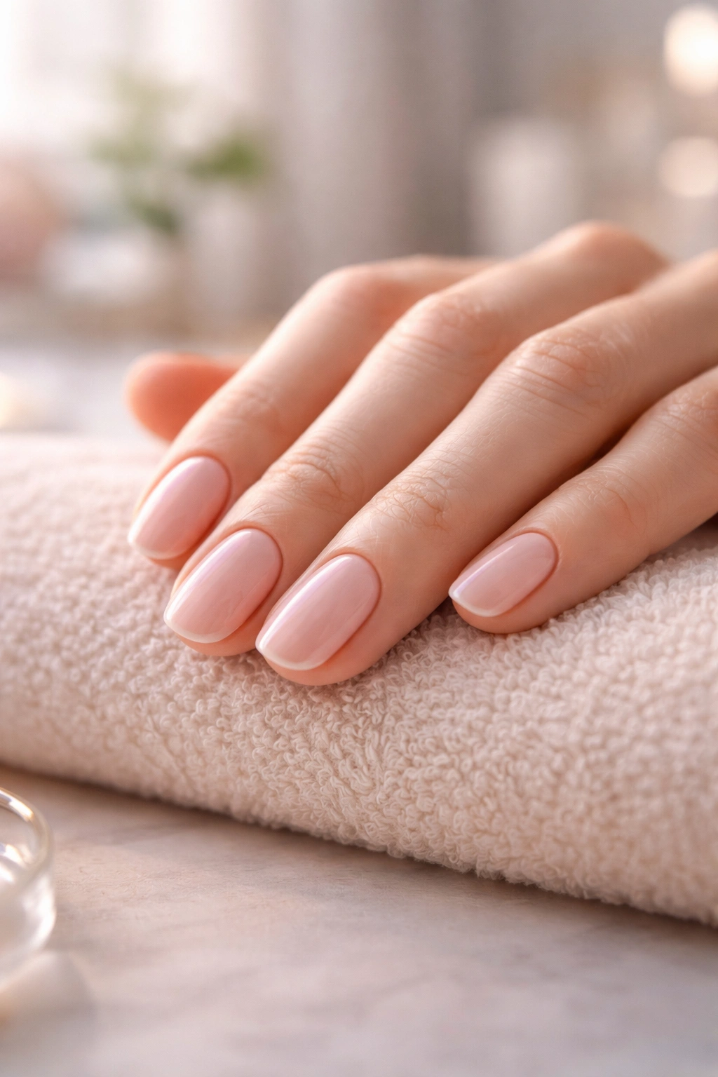 Hand resting with freshly painted nails in a calm drying moment