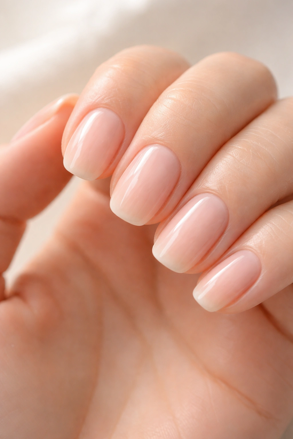 Close-up of natural nails after acrylic removal showing healthy texture