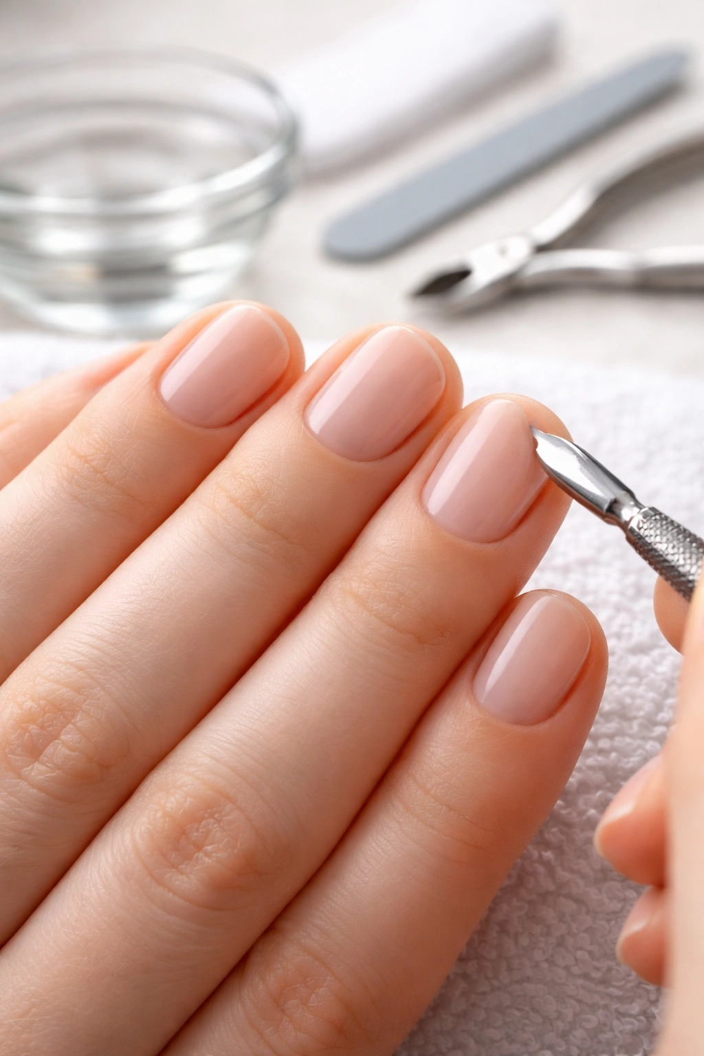 Close-up of clean, well-manicured nails with smooth cuticles.