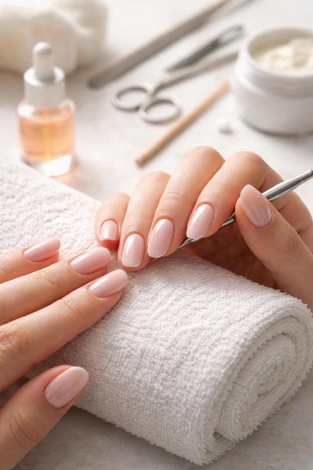 Close-up of well-groomed nails with clean cuticles ready for photoshoot
