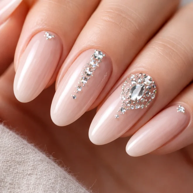 12 Long Oval Nails With Rhinestones That Pop