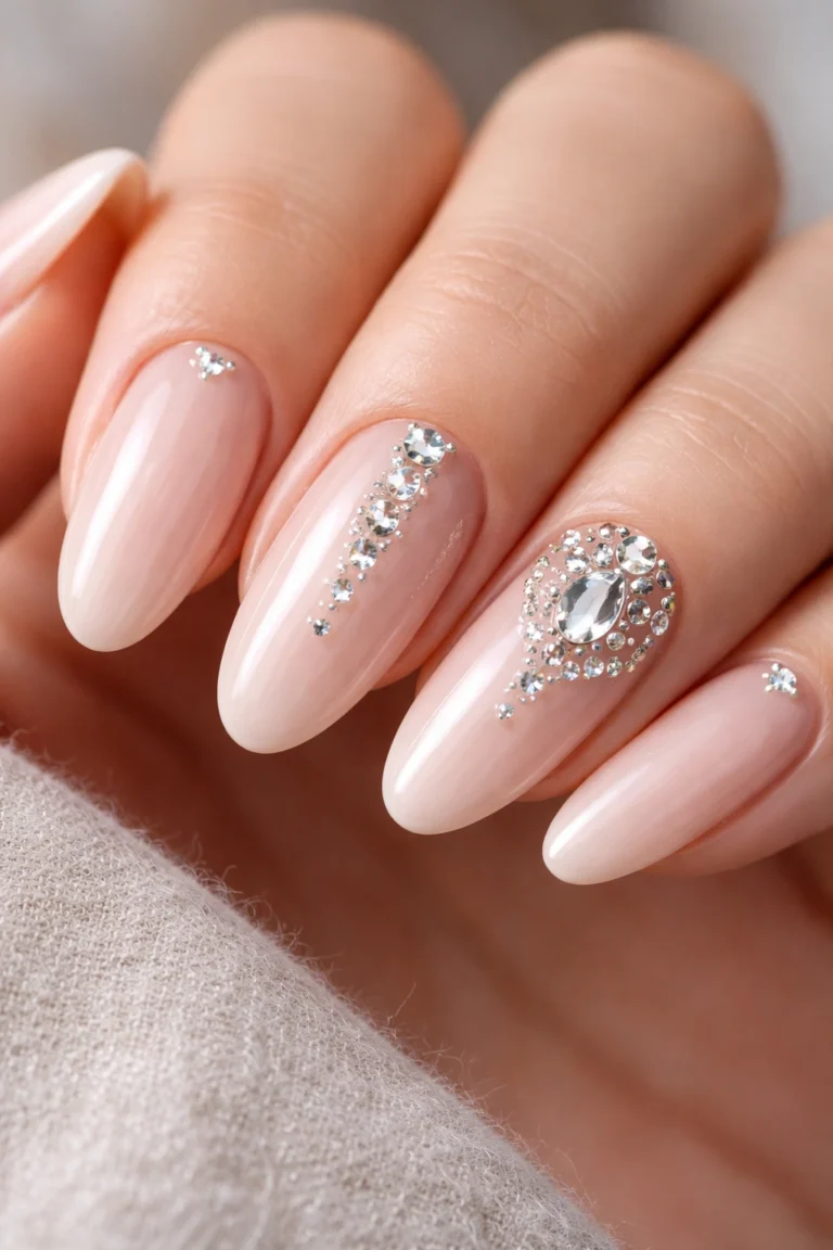12 Long Oval Nails With Rhinestones That Pop