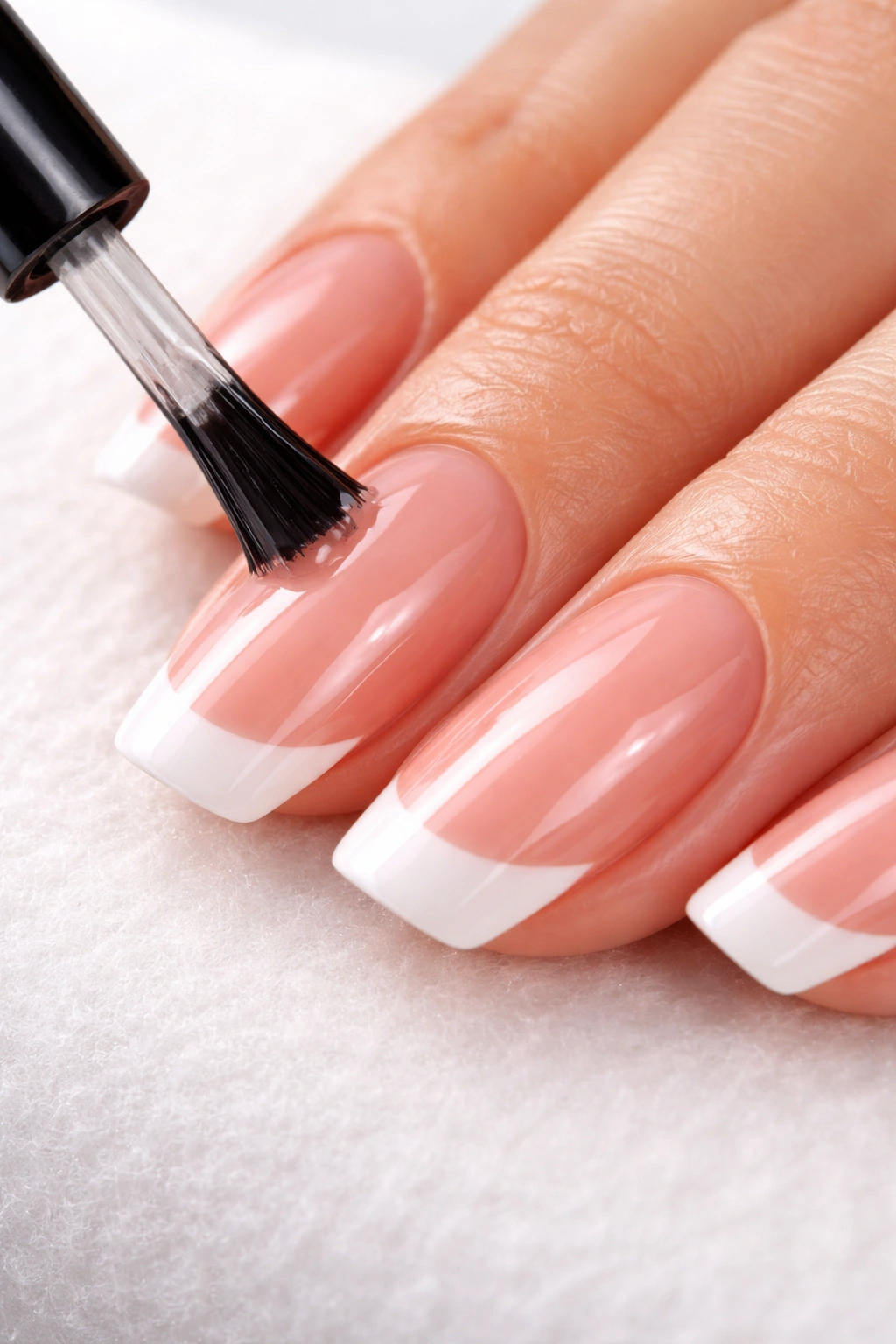 Nails with glossy top coat applied for seal and shine