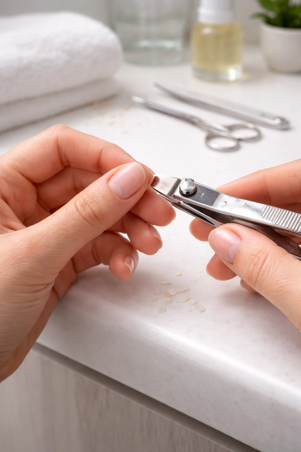 Nails being trimmed with clipping tool