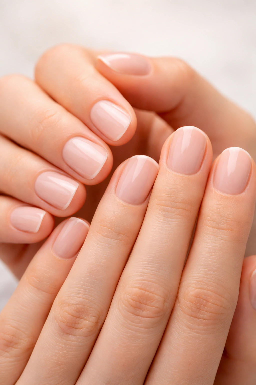 Close-up of hands with natural bare nails