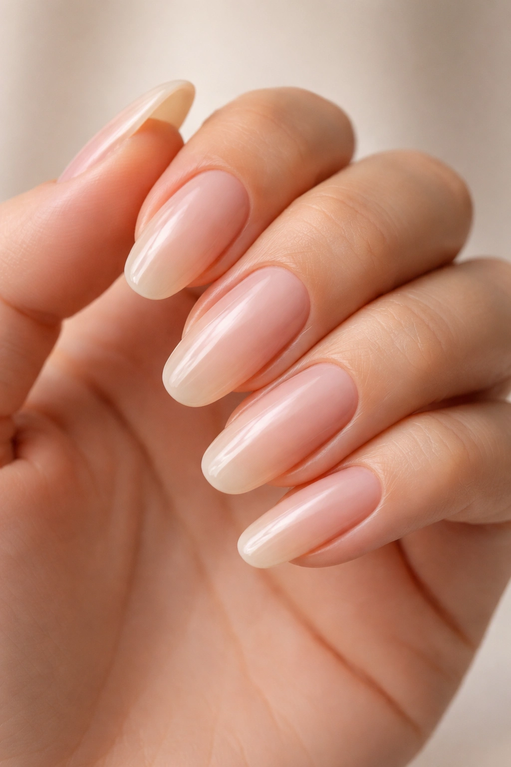 Long round natural nails with enhanced cuticles
