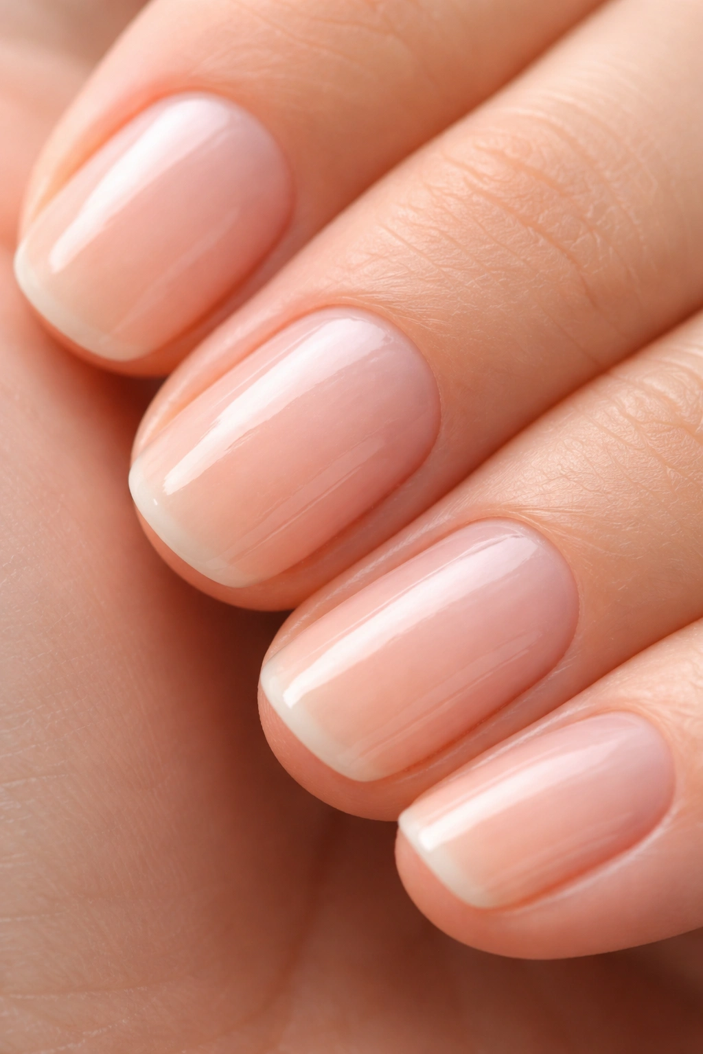 Close-up of healthy natural nails without polish on fingertips.