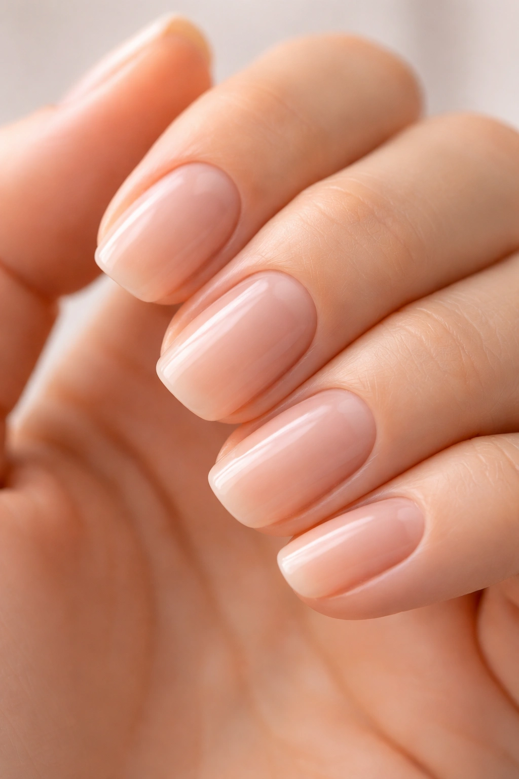 Close-up of natural nails with healthy cuticles and no polish in studio light