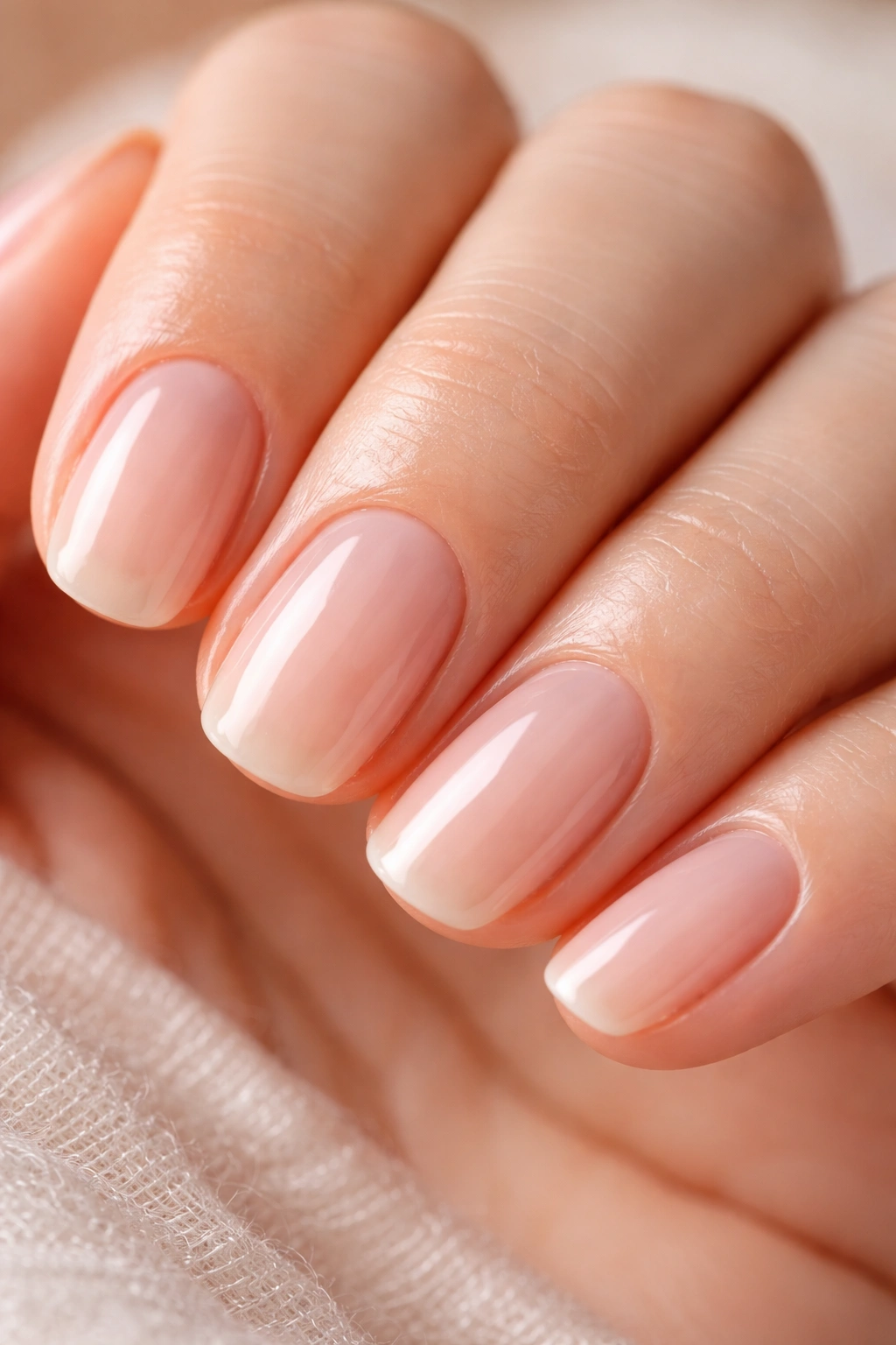 Close-up of healthy natural nails with moisturized cuticles.