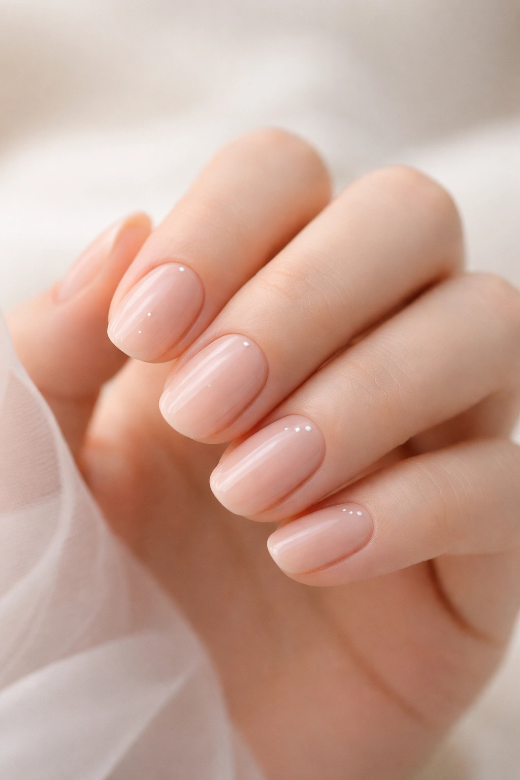 Barely-there natural nails with pale pink topcoat