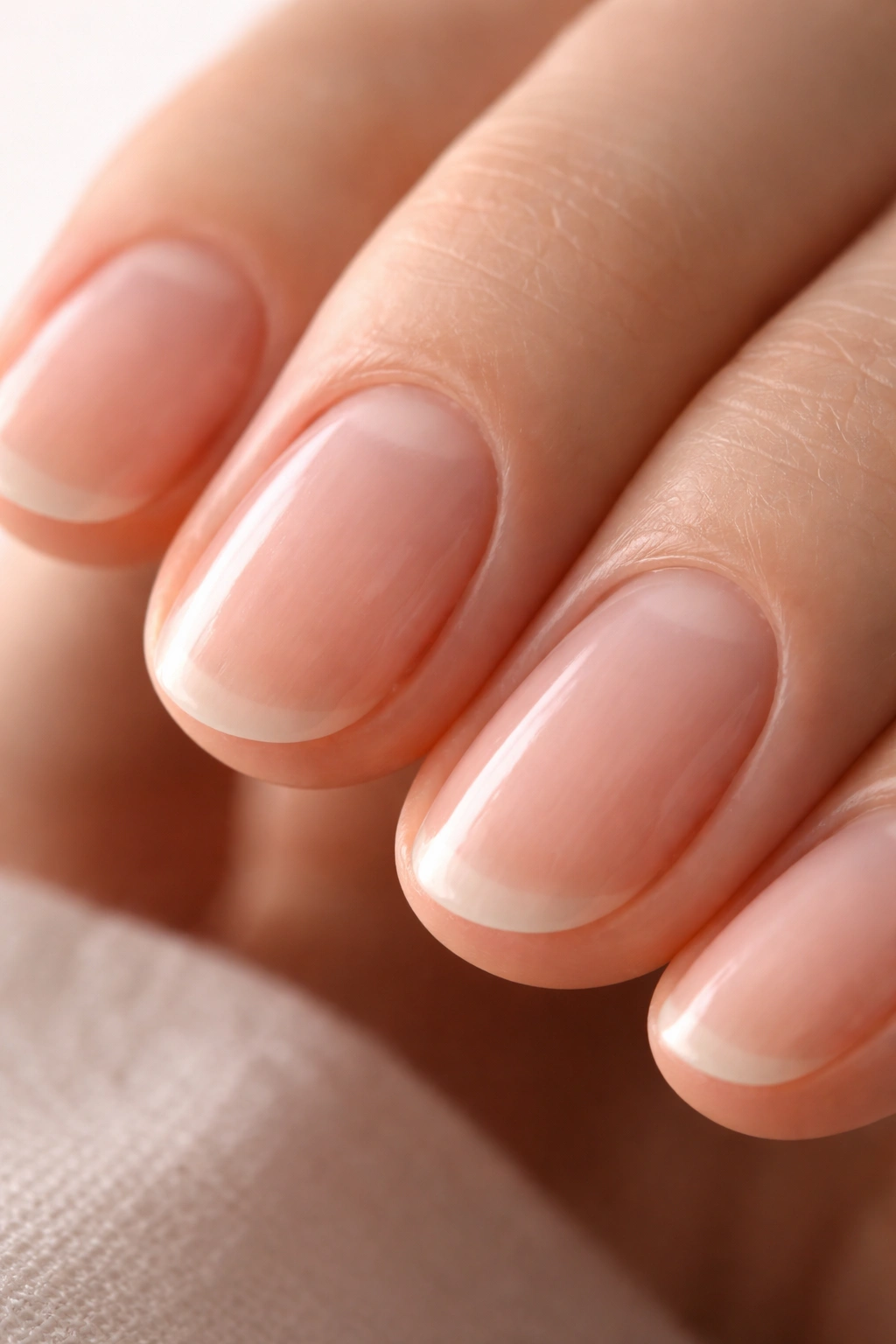 Macro view of natural nail beds with healthy cuticles on fingers