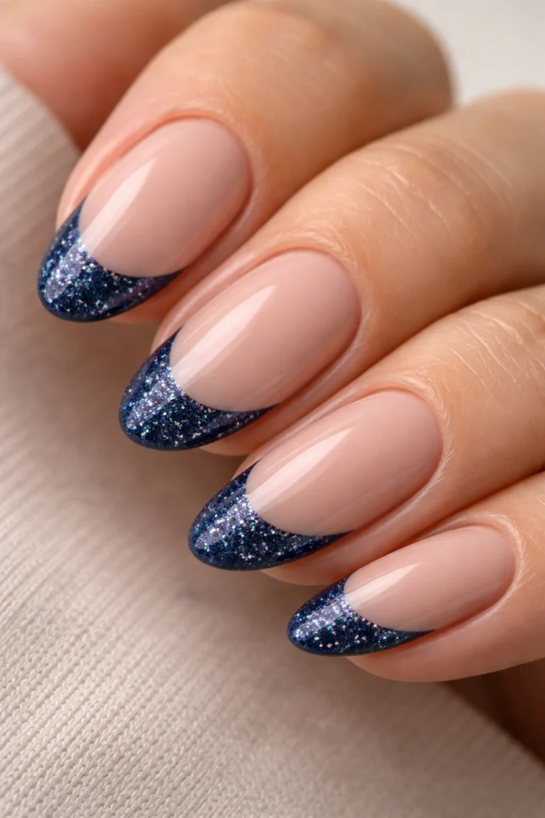 17 Short Navy Blue French Tip Almond Nails to Try