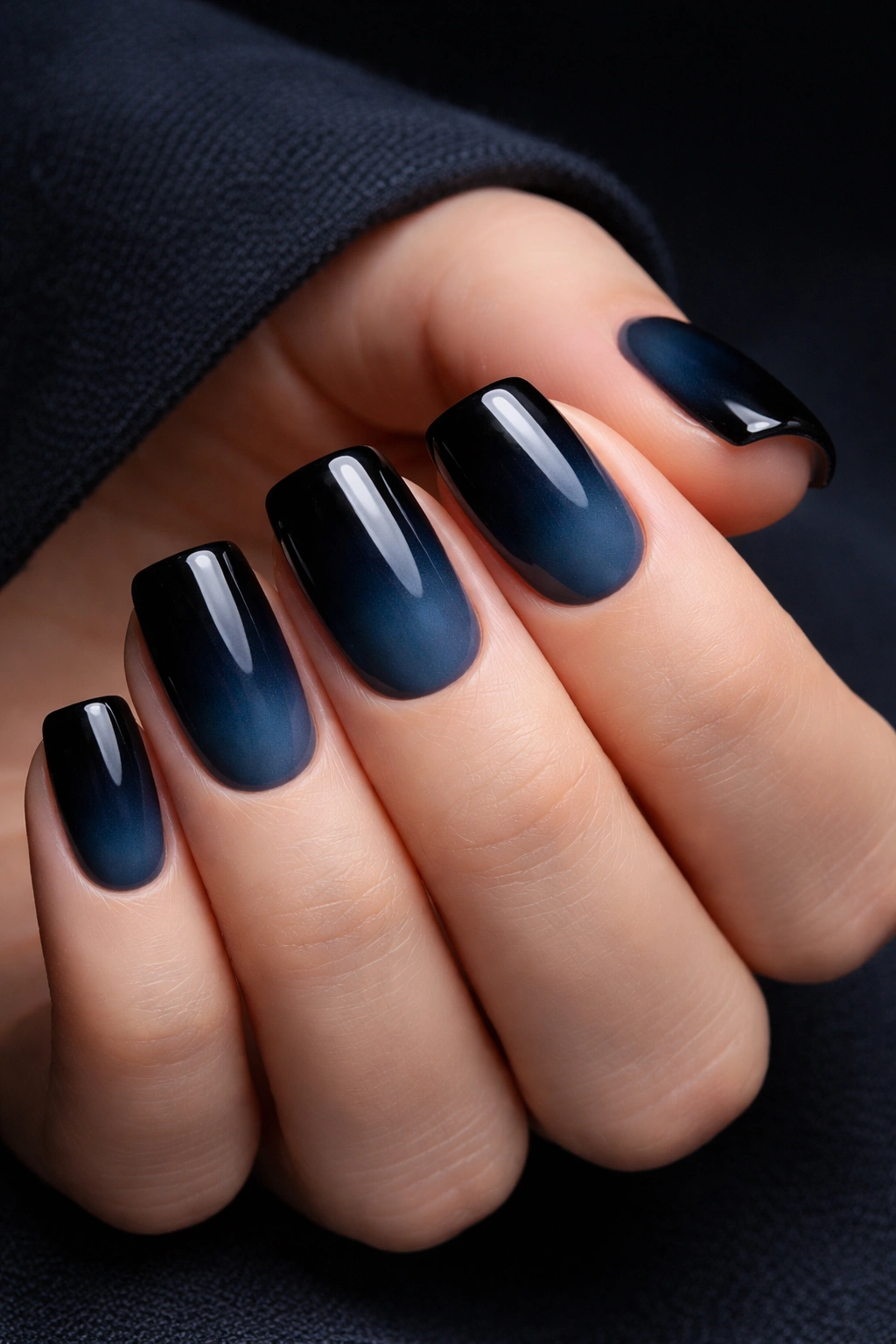 Navy to black ombre nails on squoval nails