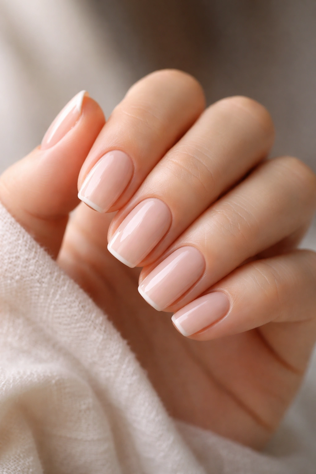 Close-up of neatly maintained square oval nails